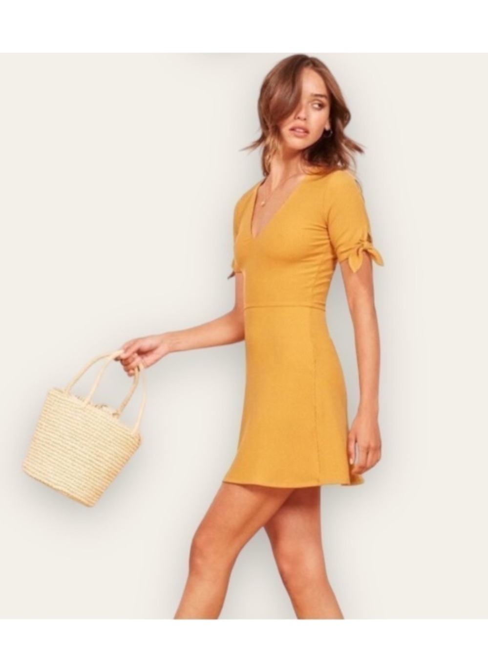 REFORMATION | Marigold Mustard Yellow | Sara Ribbed Retro Fit & Flare Dress XXS
